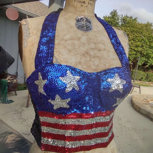 Vintage 80s handmade stripper top Velcro off , USA wonder woman - Picture 5 of 13